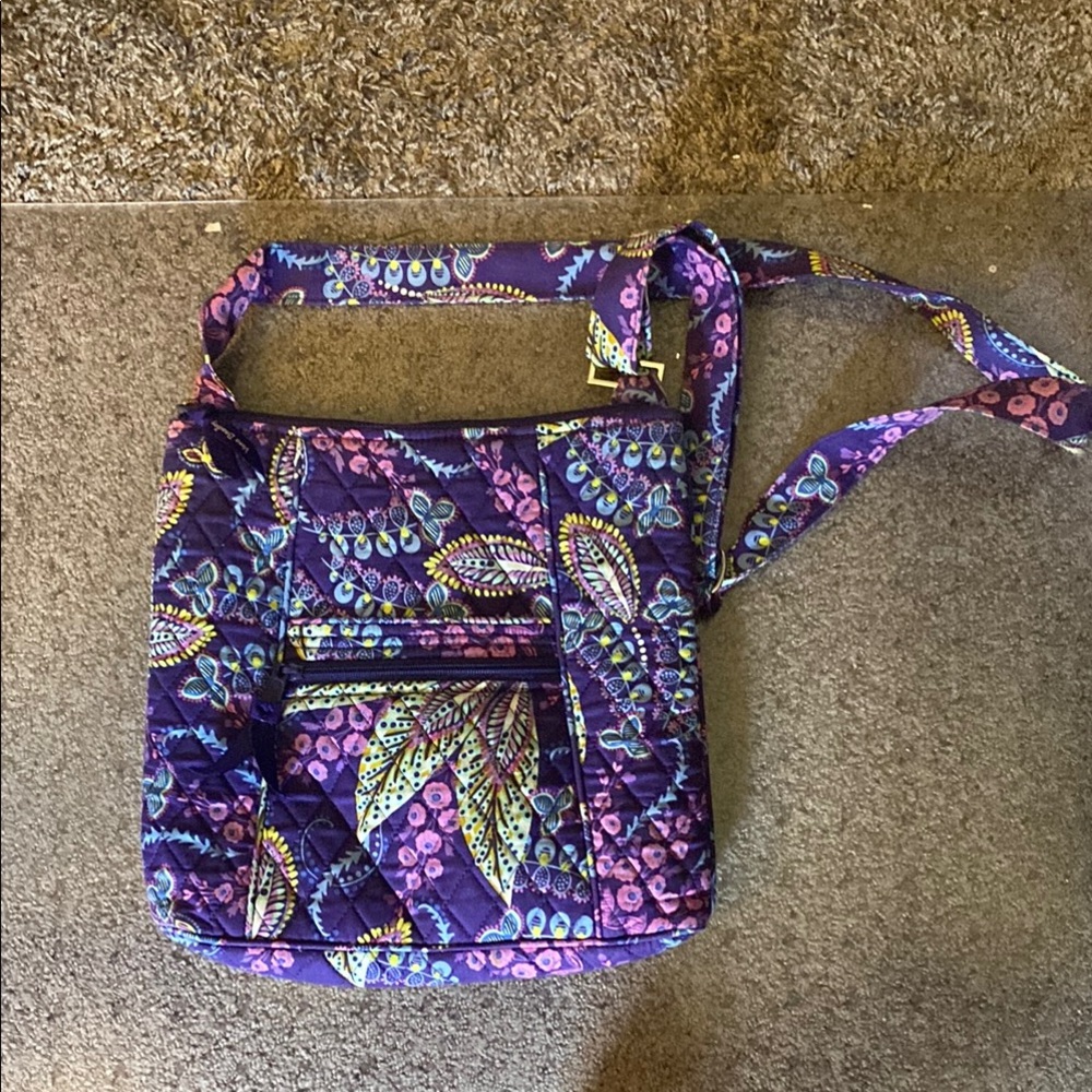 Vibrant Purple Quilted Shoulder Bag by Vera Bradley Batik Leaves